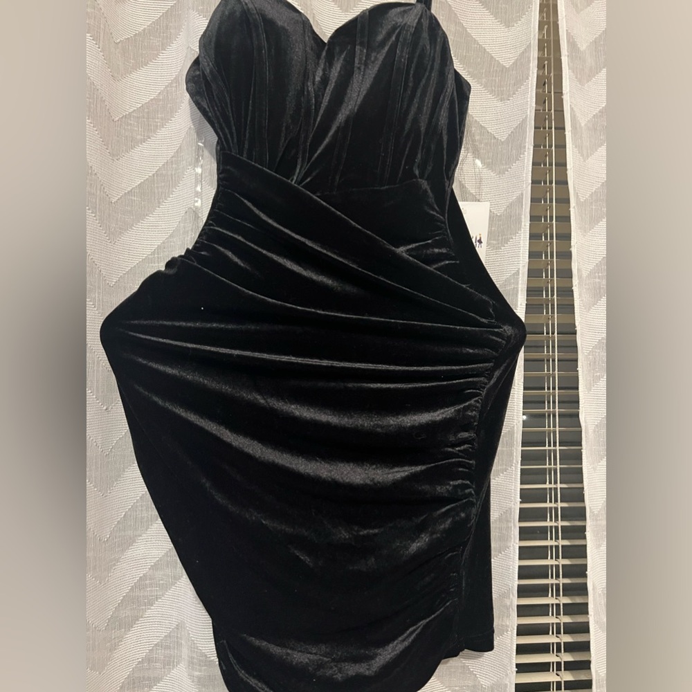 Black velvet midi dress